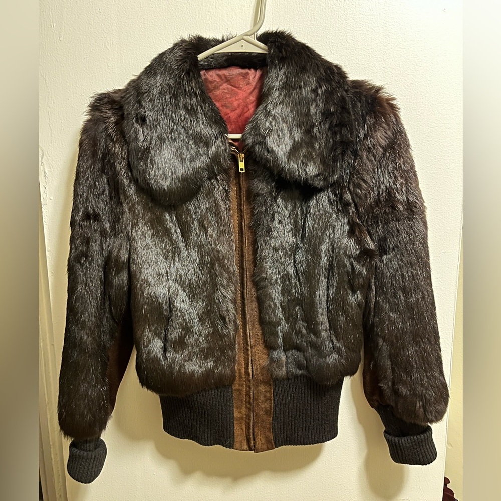 Vintage Brown Fur Bomber Jacket
